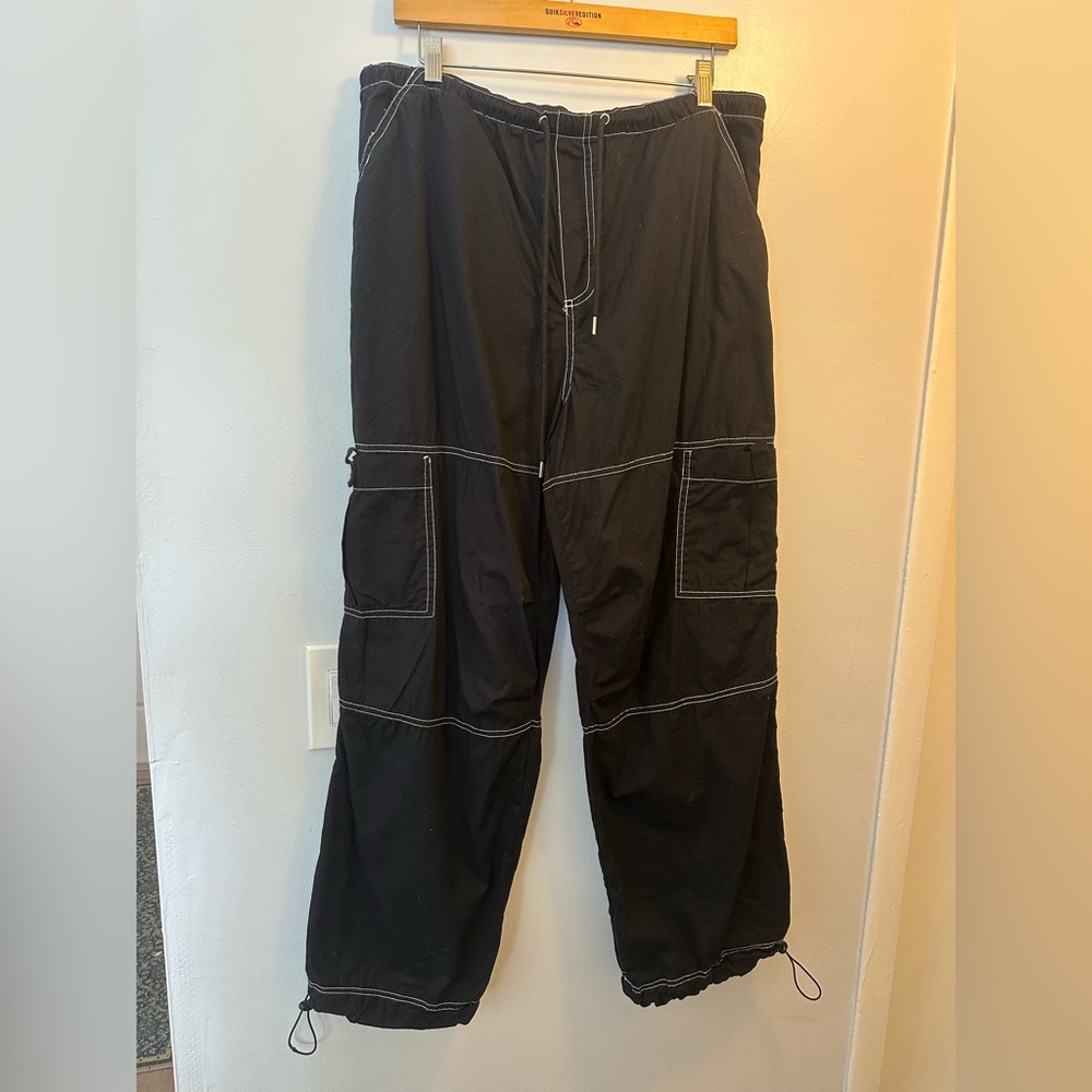 Black Cargo Pants with White Stitching
